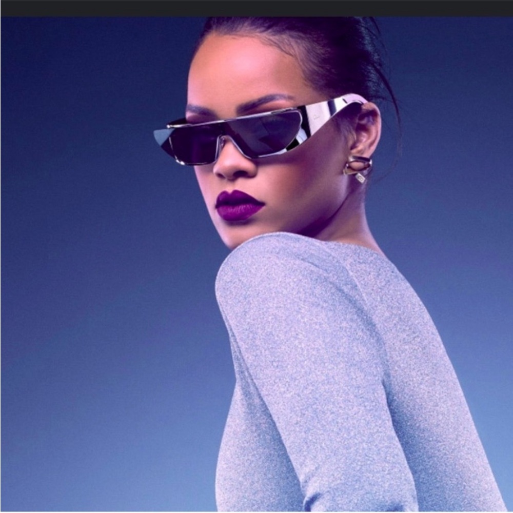 Rhianna designer collab pink shield metal metallic shield sunglasses sold out